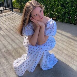 For Love & Lemons White Dress with Red Floral Print